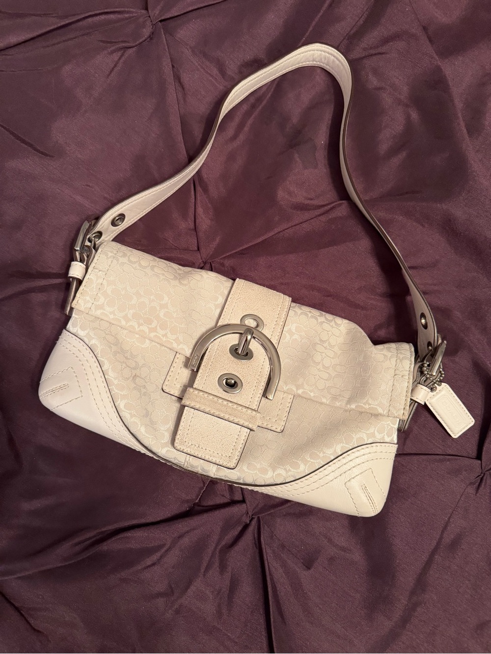 Coach White Shoulder Bag with Buckle Strap